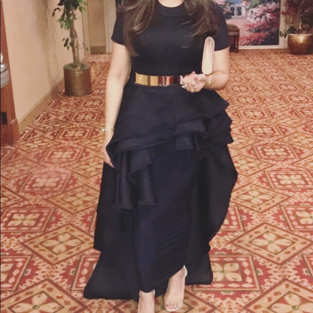 Black outfit.